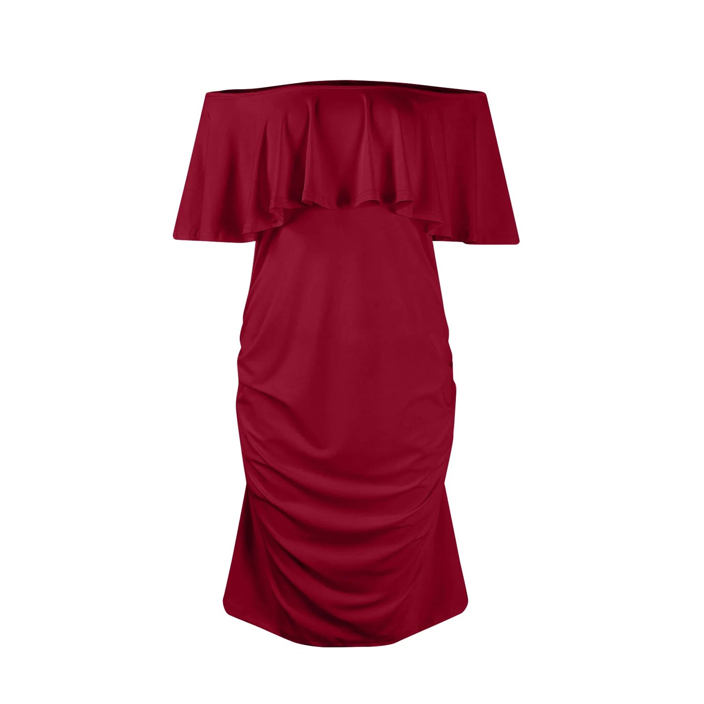 Maternity Dress Short Sleeve Slash Ruffles