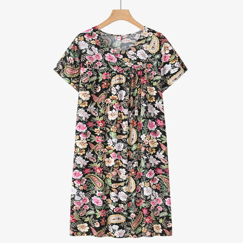 Middle-Aged and Elderly Cotton Silk Short-Sleeved Nightgown