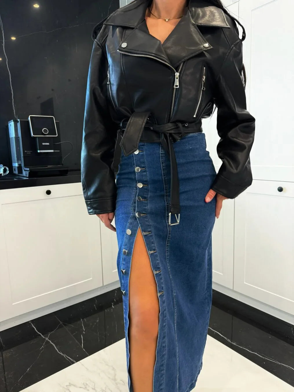 Women's Buttons Split Half-body Denim Skirt High Waist Slim Hip