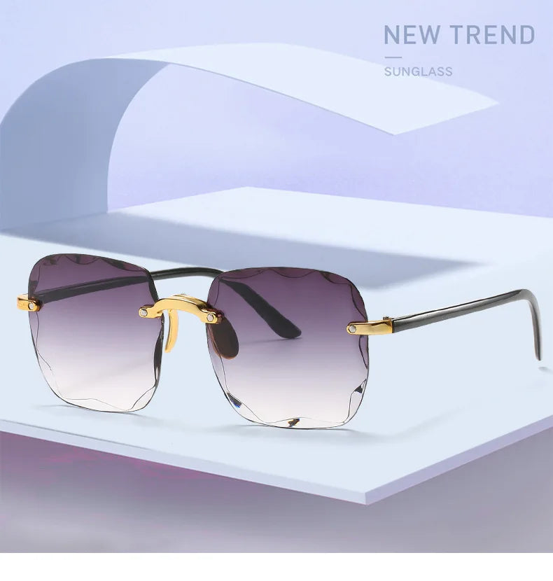 Sunglasses For Women ladies Rimless Diamond cutting Lens Brand Designer Ocean Shades