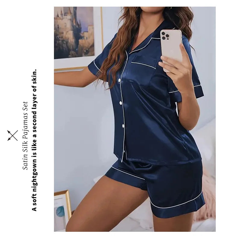 Women Silk Satin Pajamas Set Two-pieces