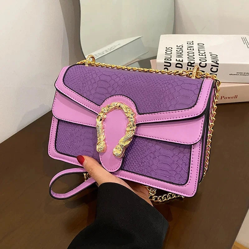 Gold Chain Crossbody Women's Fashion Bag Crocodile Pattern