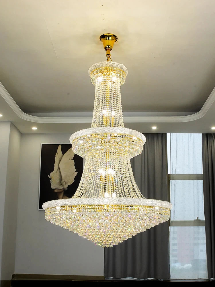 Luxury Staircase Living Room European-Style Large Chrome Chandelier