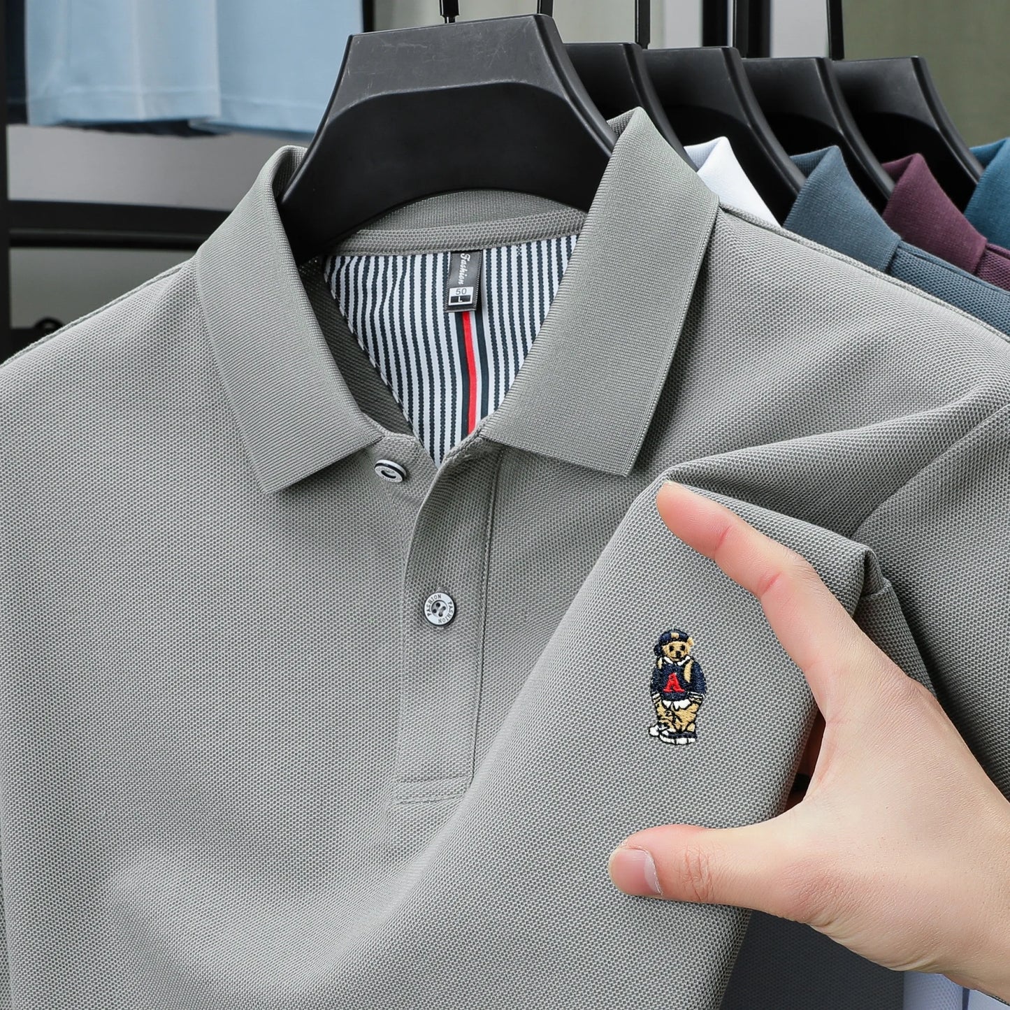 100% cotton high-end brand men short sleeve polo shirt cartoon bear embroidery comfort texture skin friendly breathable T-shirt