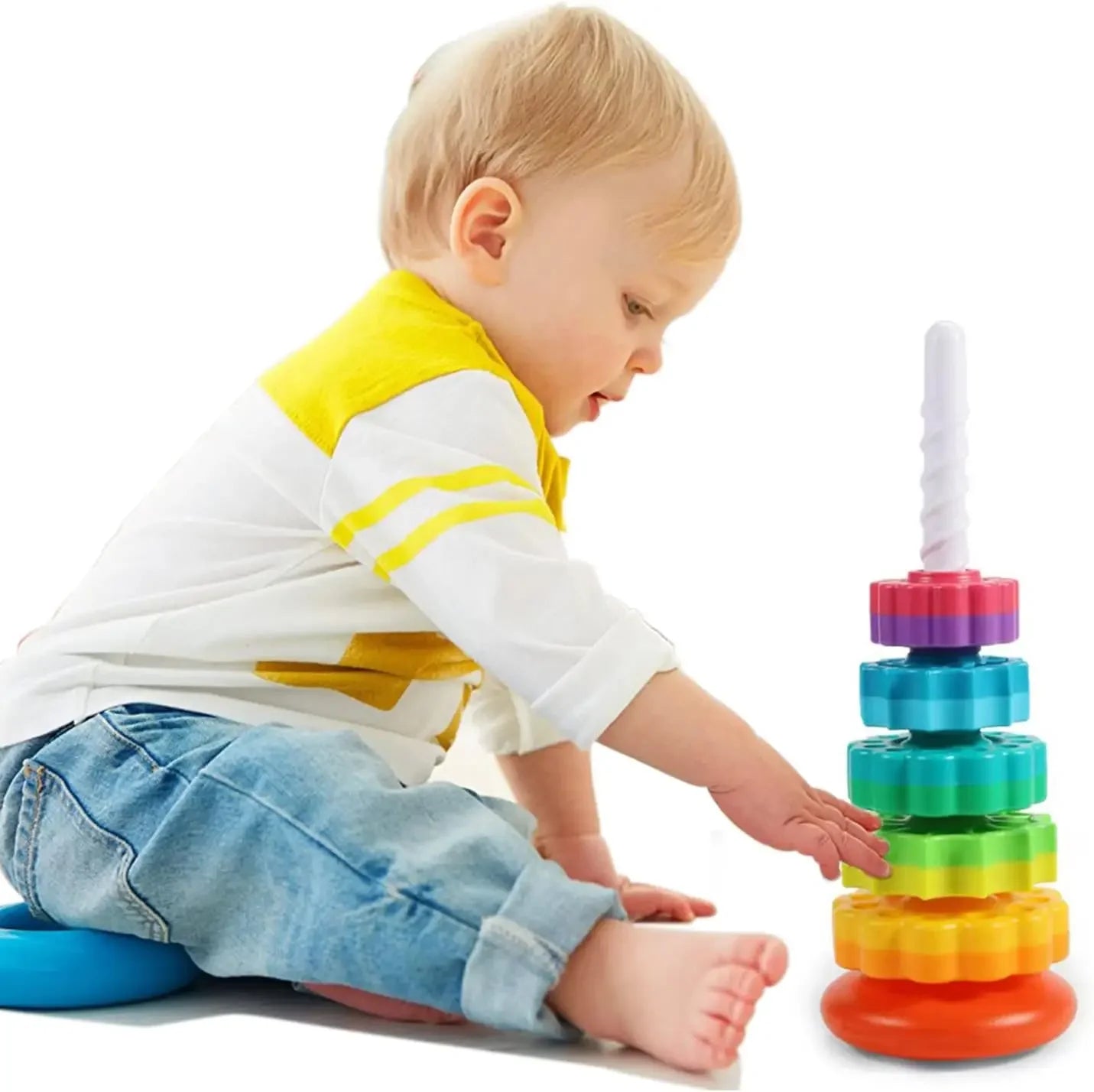 Rotating Rainbow Tower Stacking Puzzle Toys for Baby