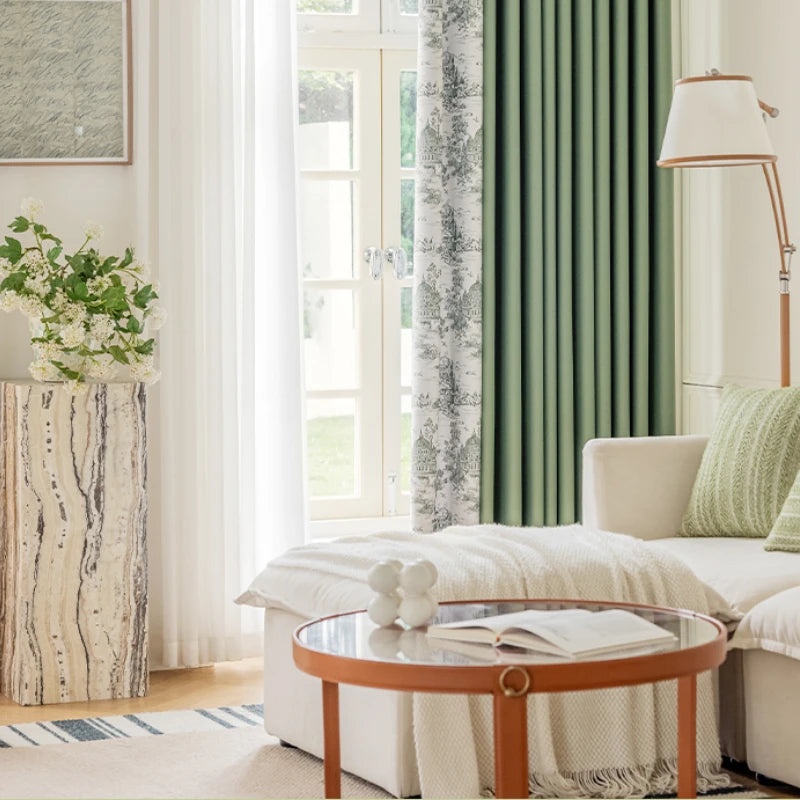 French Pastoral Style Blackout Curtains Light Luxury Bedroom Minimalist Living Room Bay Window Drapes 100% Polyester Home Balcony