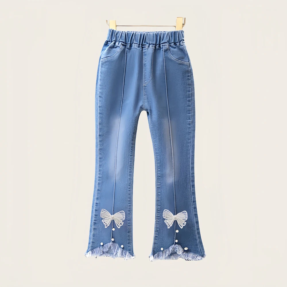 Girls Star Embroidered Jeans Pants with Pearl Slim-Fit age 7-13 yrs old