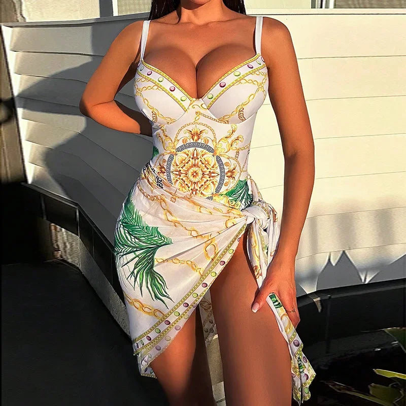 Women 2 Piece Bikini Set Push Up Floral Printed Bikinis Strappy Bandage Brazilian Swimwear Bathing Suit