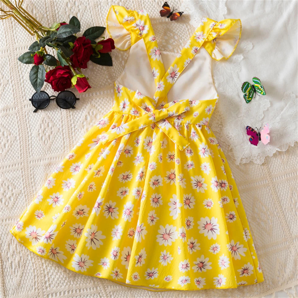 Beach Party Colorful Floral Print Backless Elegant Girl Party Dress