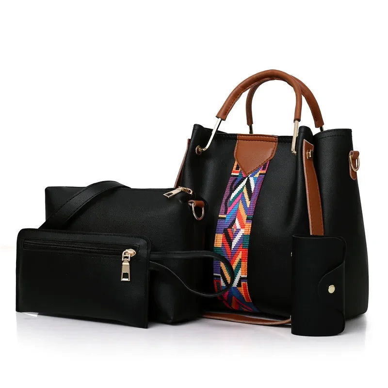 4 Pcs Luxury Handbag Large Capacity Women's Tote Shoulder, Wallet, Card Case Bag
