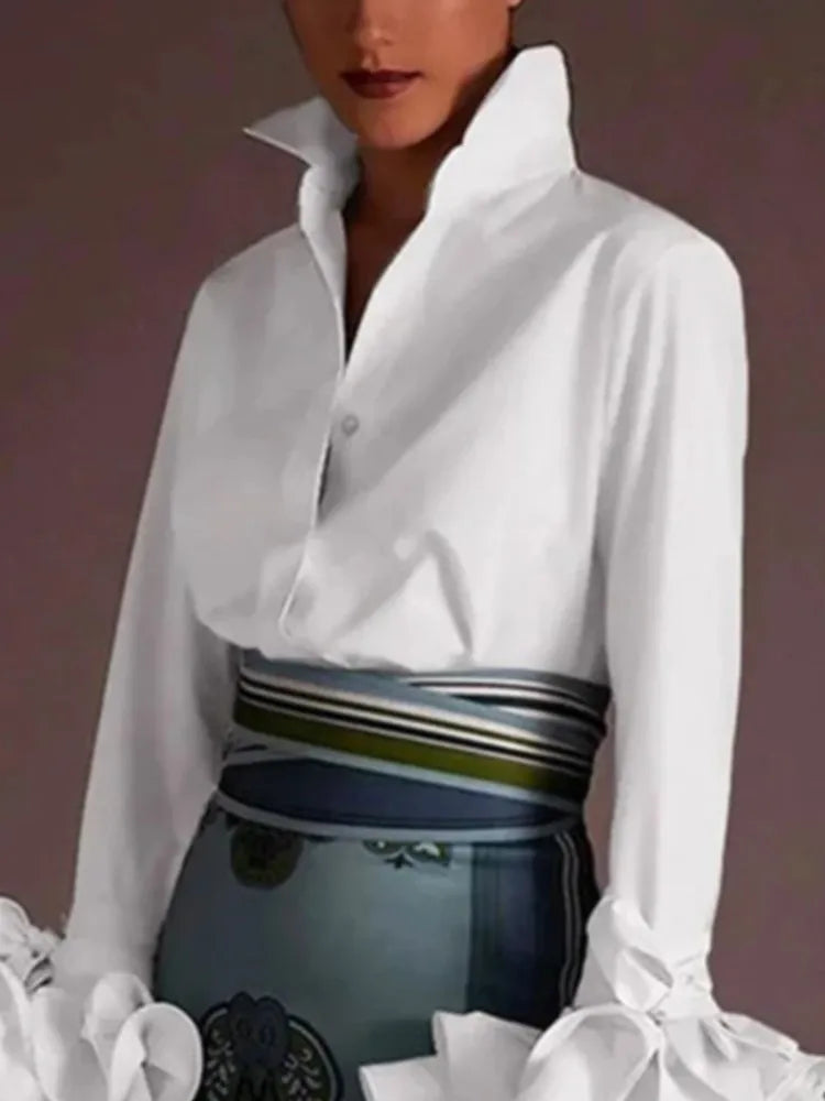 Women Fashion Lapel Long-sleeved Single-breasted Shirt