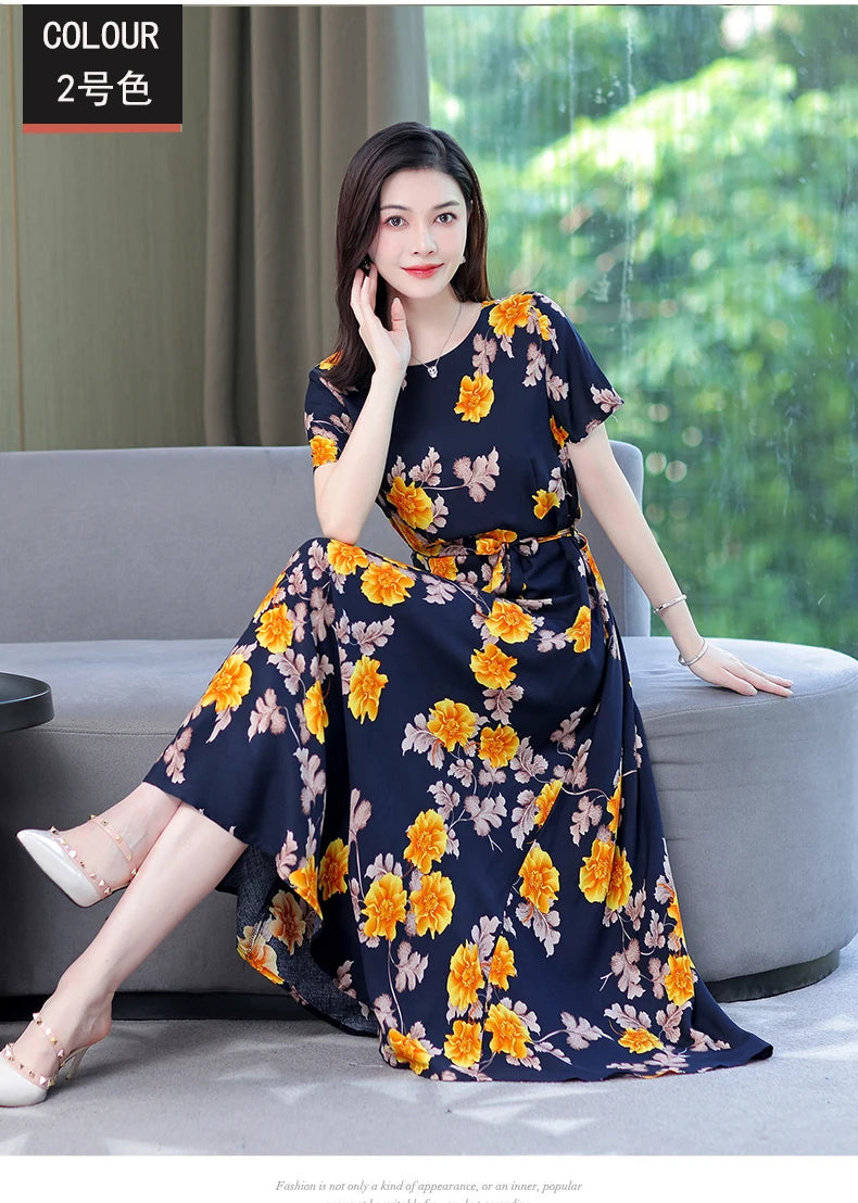 Women Summer Loose Casual O-neck Dresses Plus Size