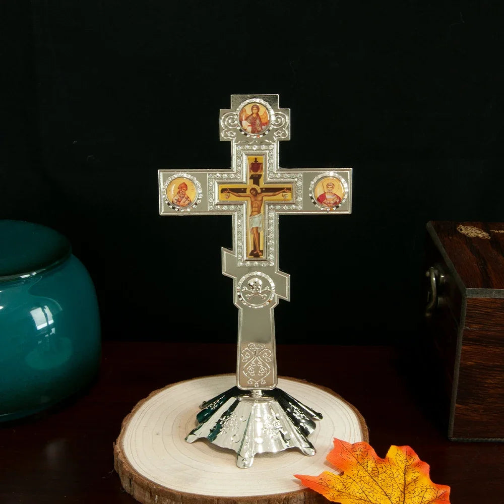 Orthodox Church Cross Gold Planting With Stand Decoration
