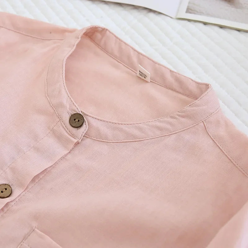 Spring/Summer Women Men Pajama Set 100% Cotton Long Sleeve Long & Pants Two Piece