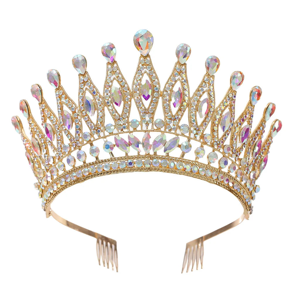 Baroque Large Crystal Crows Tiaras Diadem Comb For Bridal Wedding Party