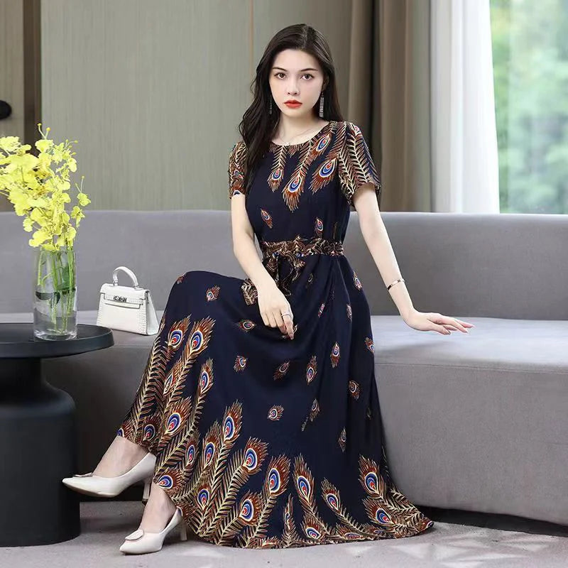 Women Summer Loose Casual O-neck Dresses Plus Size