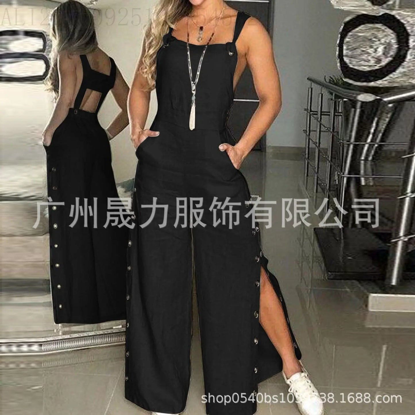 Women's Jumpsuit Solid Color Suspenders Sleeveless Wide Leg Straight Pants