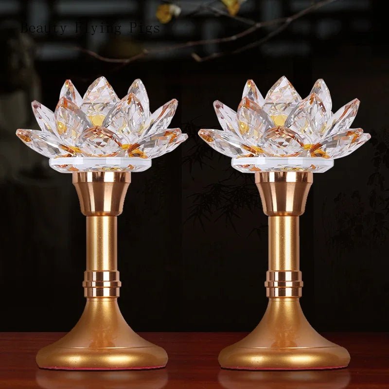 Colorful Glass Lotus Simulated Candlestick, Feng Shui Peace and Love
