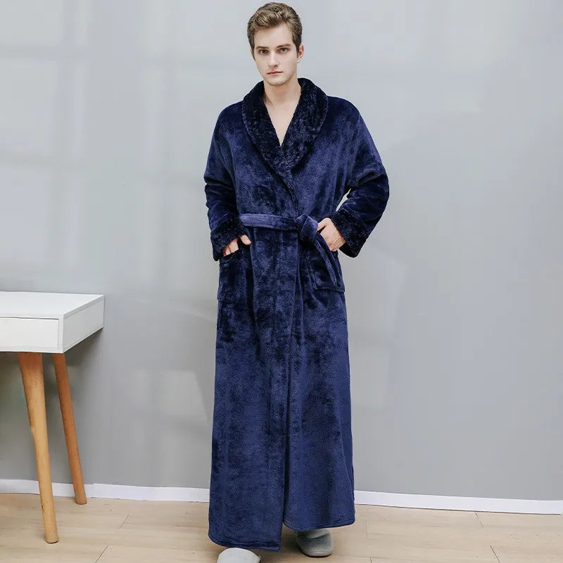 Unisex Autumn/Winter Warm Long Coral Velvet Thick Couple Bath Bathrobes