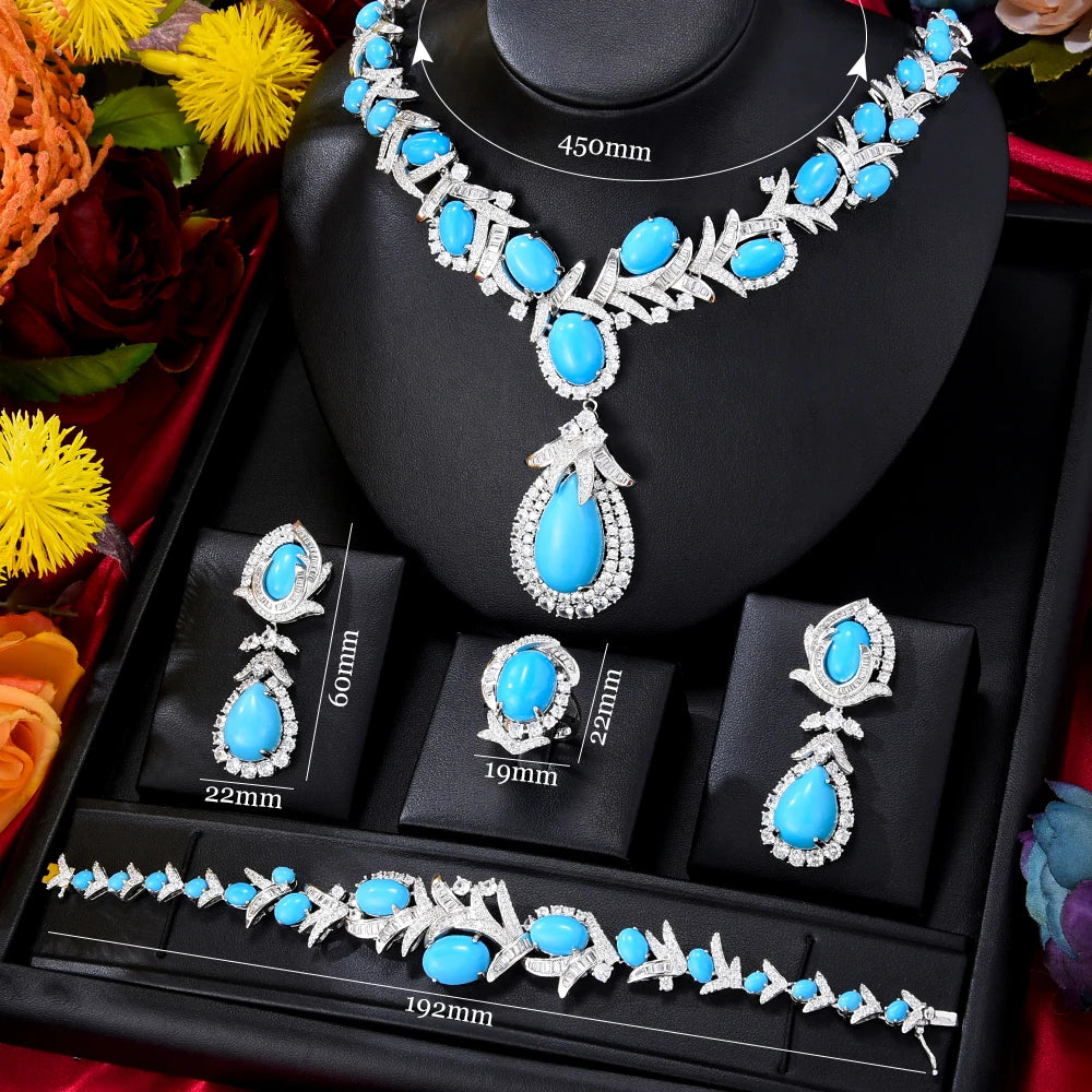 Turquoise Dubai Jewelry Sets For Women CZ Zircon Necklace