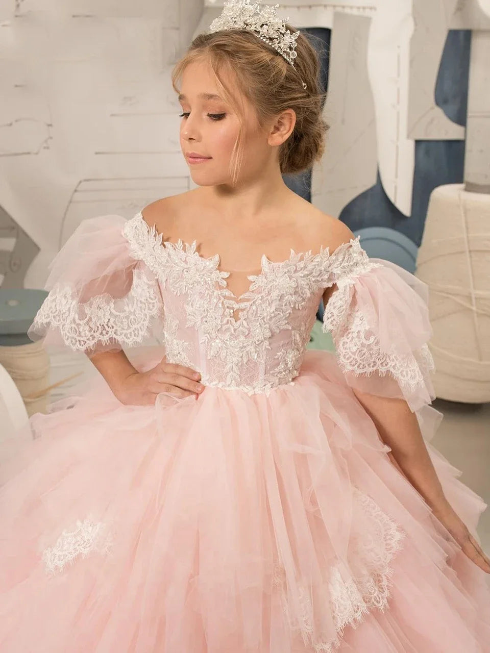 Elegant Puffy Sleeves Flower Girl Dresses for Wedding Robe A-Line First Communion Pageant Party Gowns