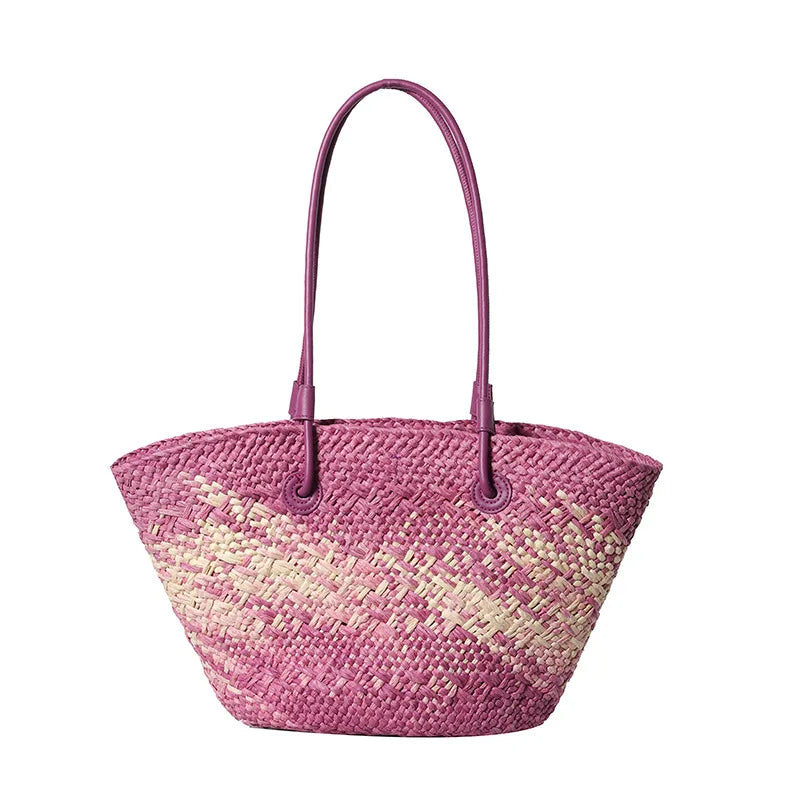 Color Straw Underarm Shoulder Bag, Summer Beach Vacation Travel Tote Bag