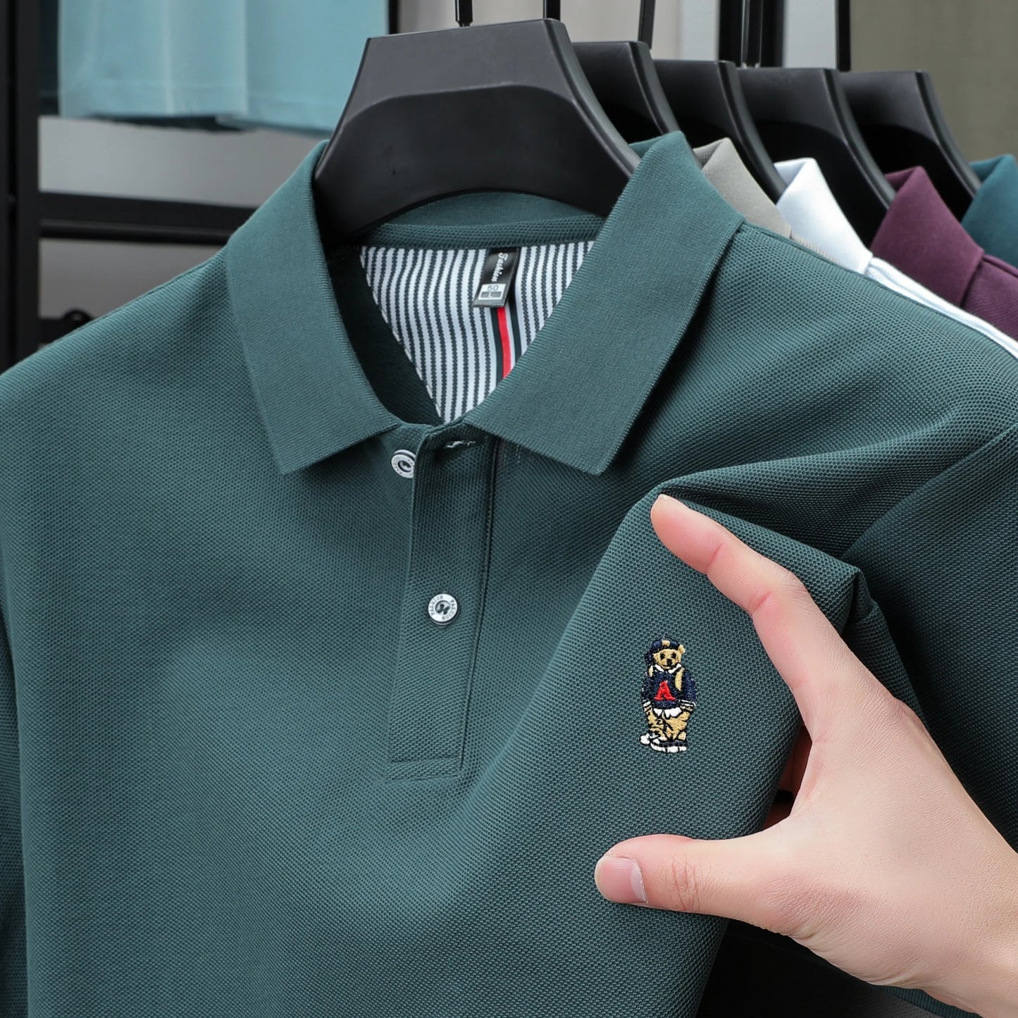 100% cotton high-end brand men short sleeve polo shirt cartoon bear embroidery comfort texture skin friendly breathable T-shirt