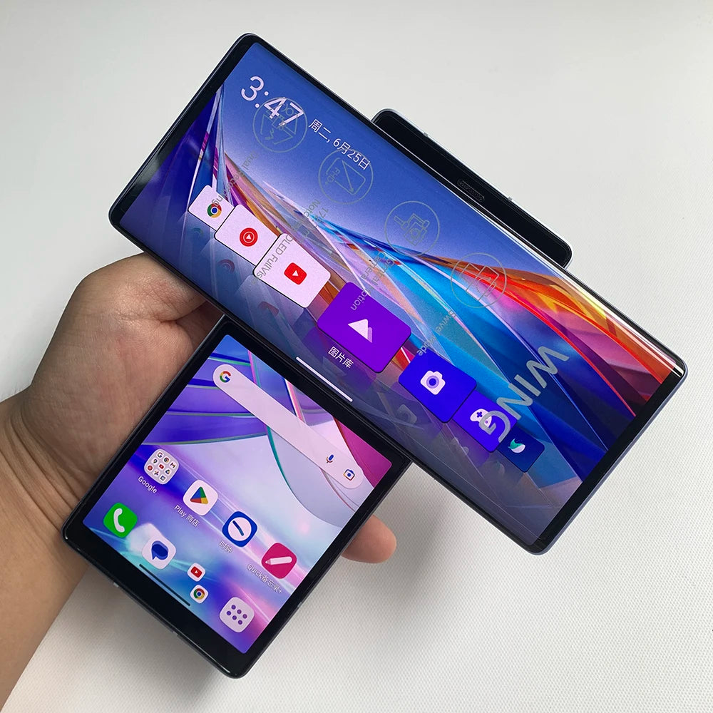 Original LG WING 5G LMF100VM LMF100TM 5G Mobile Phone NFC 8GB+256GB Fingerprint 6.8'' P-OLED Screen Octa-Core Android SmartPhone