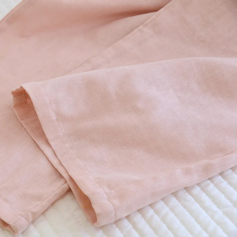 Spring/Summer Women Men Pajama Set 100% Cotton Long Sleeve Long & Pants Two Piece