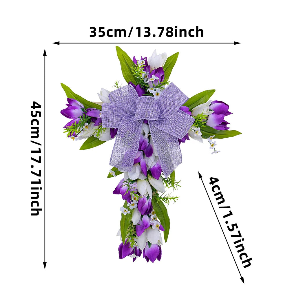 Easter Front Door Spring Cross Wreath