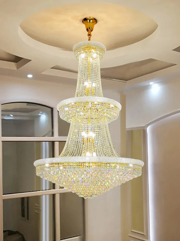 Luxury Staircase Living Room European-Style Large Chrome Chandelier