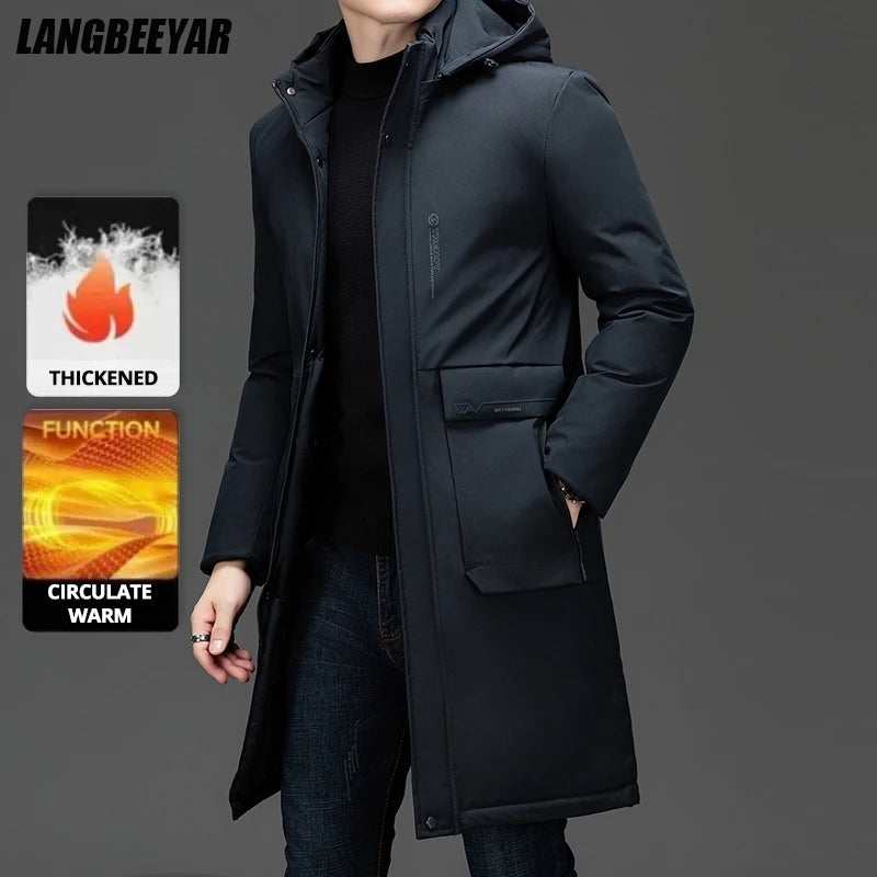 Long Thick Winter Hooded Parka Jacket Heavy Windbreaker Outdoor Windproof Coats Outerwear