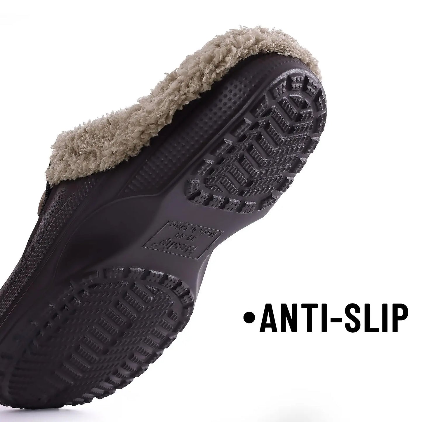 Winter Men's Fur Furry Slippers Waterproof Plush Cotton Non-slip Outdoor Shoes