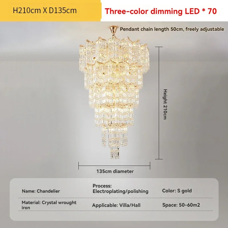 Luxury Stairs Large Crystal Hanging Lamp Chandeliers