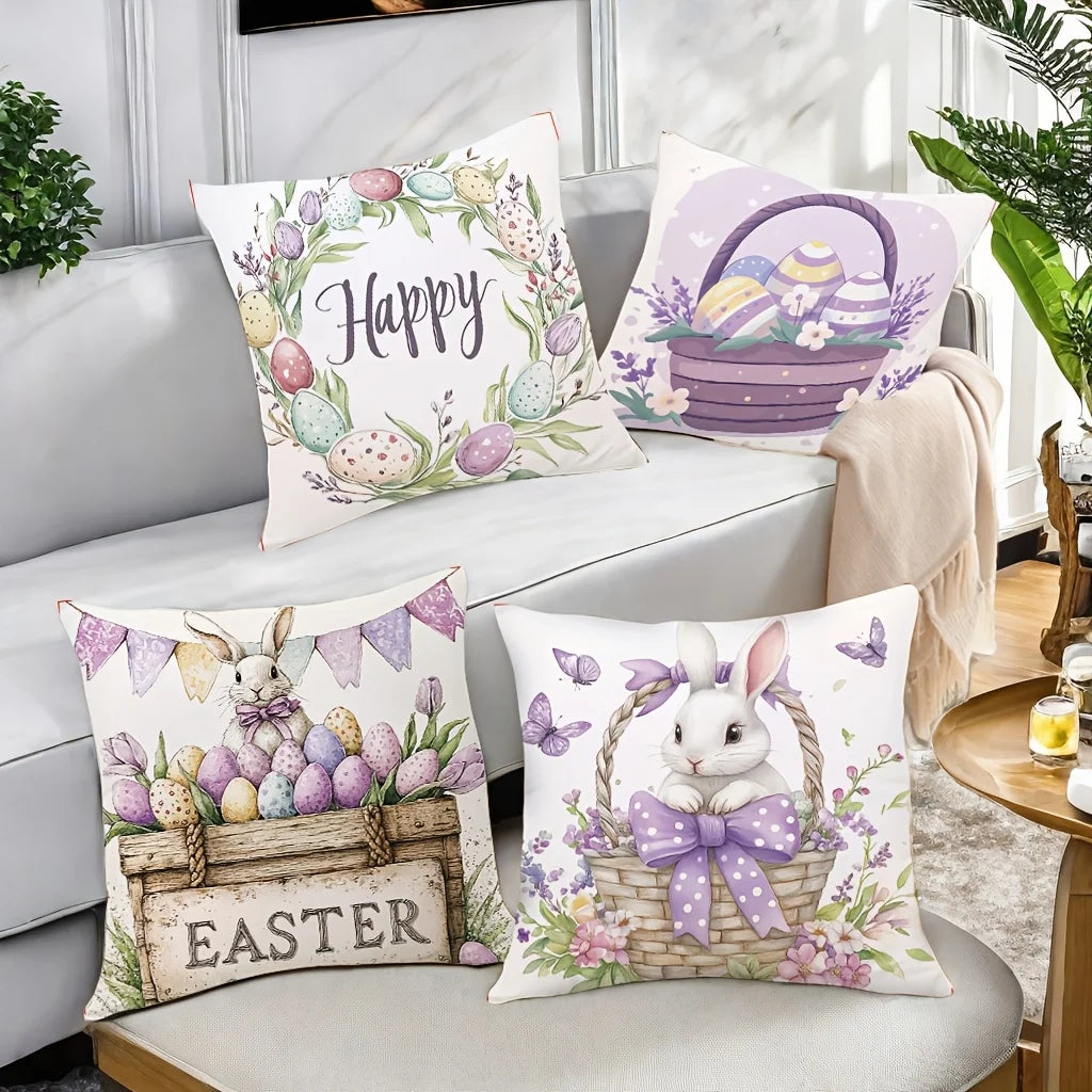 Easter Theme Bunny Printed Pillow Covers w Zipper Closure for Living Room Sofa Bedroom Decor