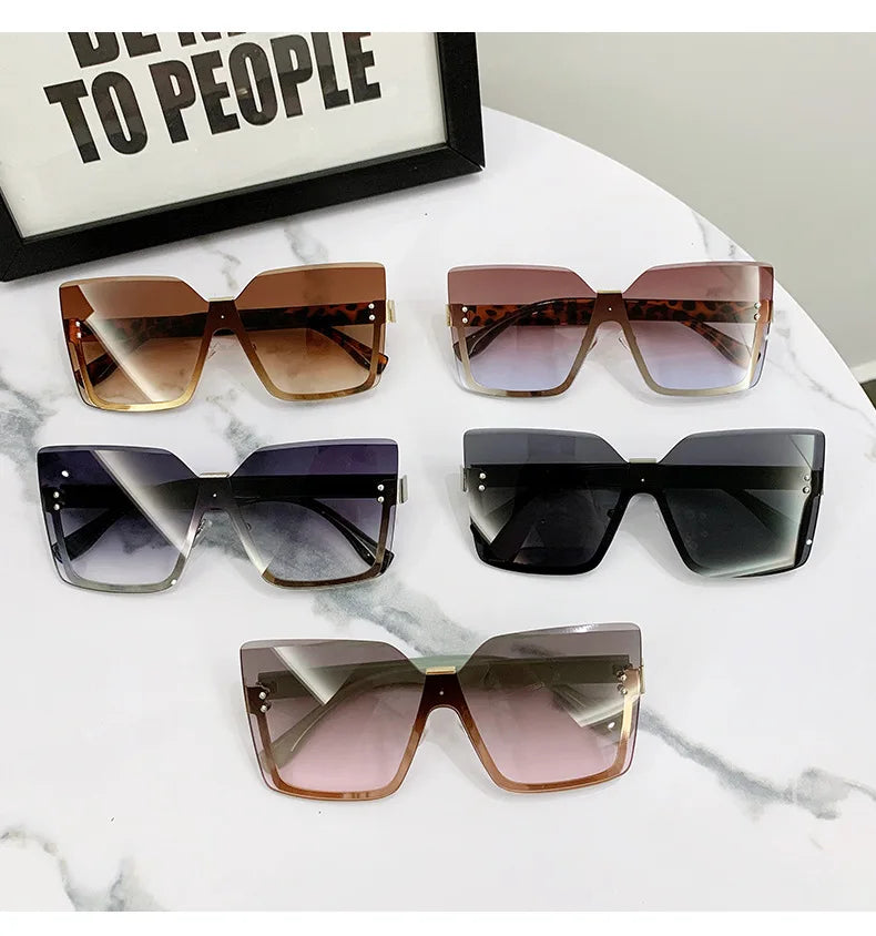 European & American Style Half-frame Metal Sunglasses Fashion Slim Anti-uv Glasses
