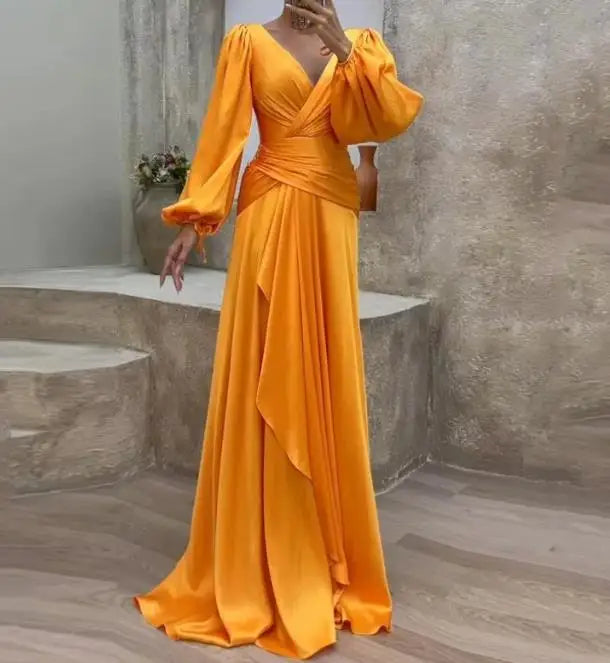 Elegant Women Long Sleeve Dress Solid Loose Fitting