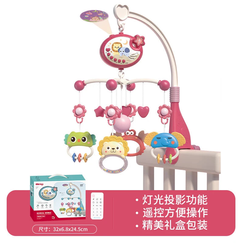 Newborn Baby Crib Musical Mobile with Lights Music Projection for Infants Remote Control Crib Toy