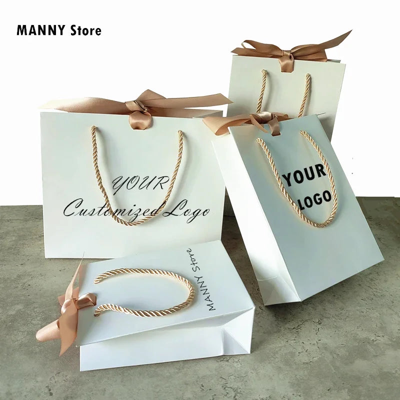 10 Pcs Custom Logo Gift Bag Packaging Box For Small Businesses Valentines Day Paper Bag Favors Boxes Wedding Birthday Flower