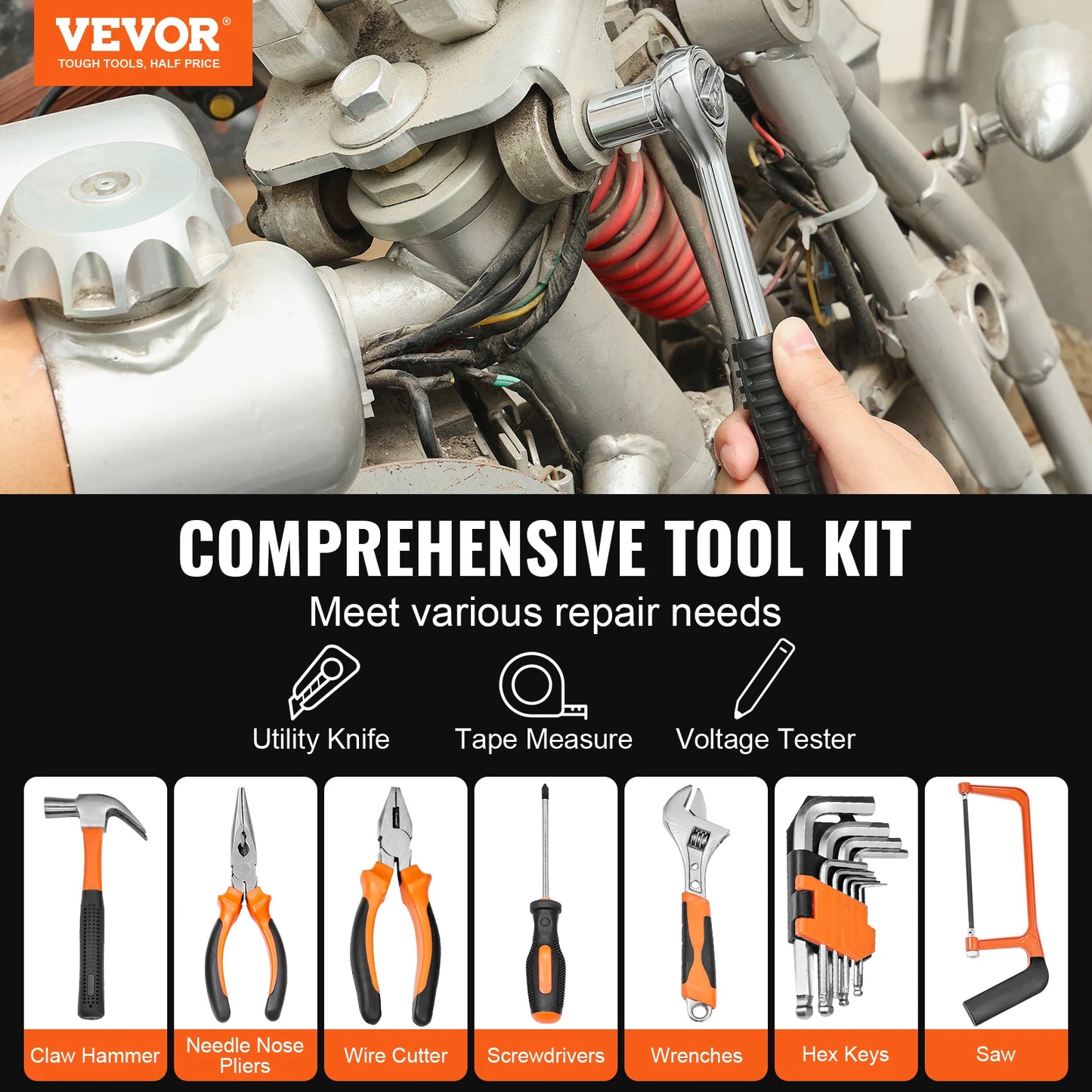 VEVOR Tool Kit Home Repairing with Portable Tool Storage Case for Home Maintenance DIY Projects and Automotive Repair