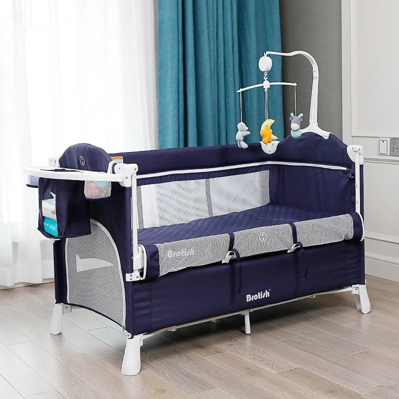 Multifunctional Portable Baby Crib Foldable With Diaper Table Cradle Rocker Kid Game Bed Bedroom Furniture For 0-6 years