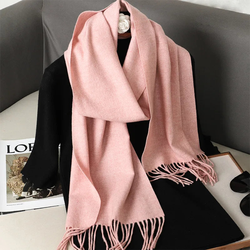 Color Solid Women Winter Scarf Warm Thicken Cashmere Shawl