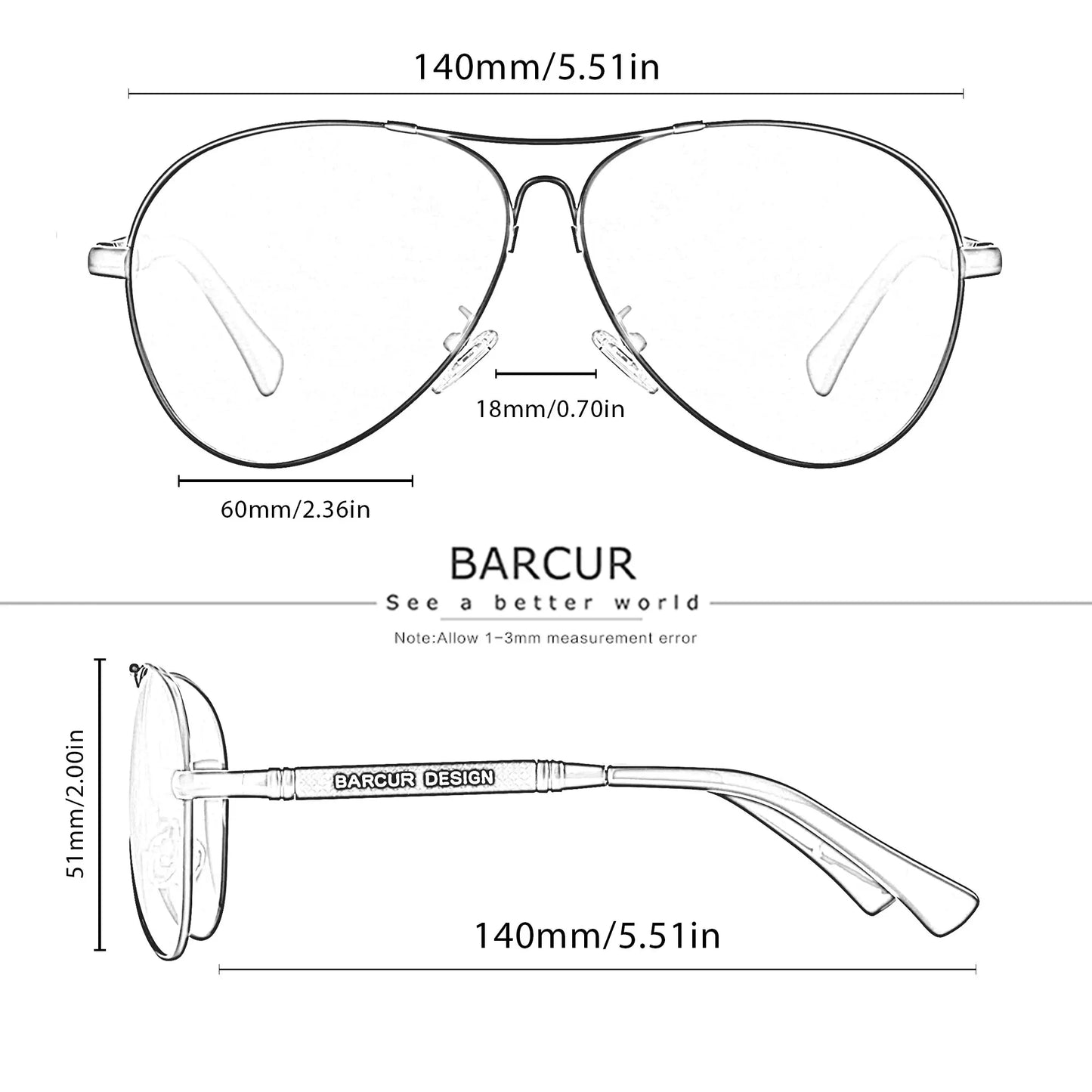 BARCUR Design Frame Sunglasses Polarized For Men Women Pilot Gradient Lens Eyewear Mirror Shades