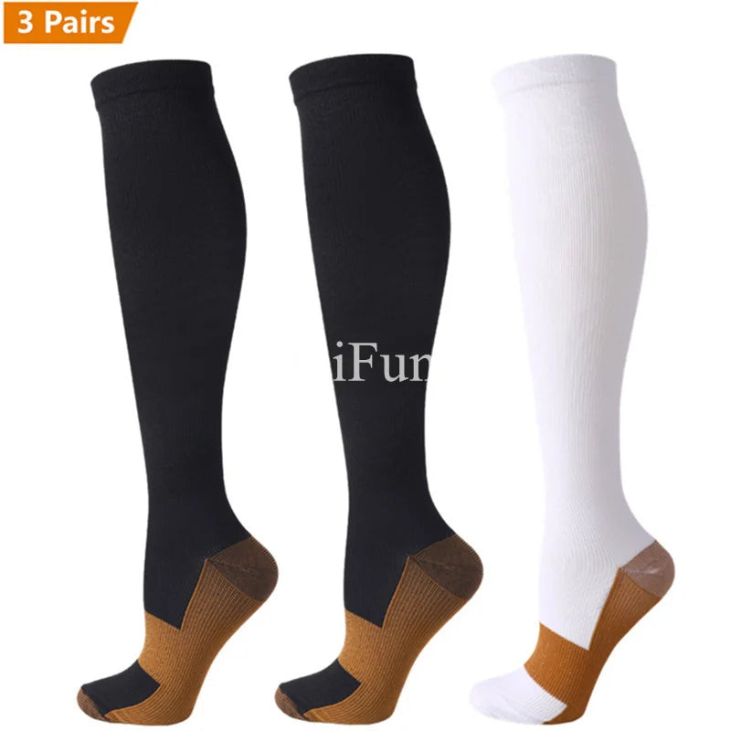 3 Pair Copper Compression Socks Women Men Anti Fatigue Pain Relief Unisex Knee High 15-20