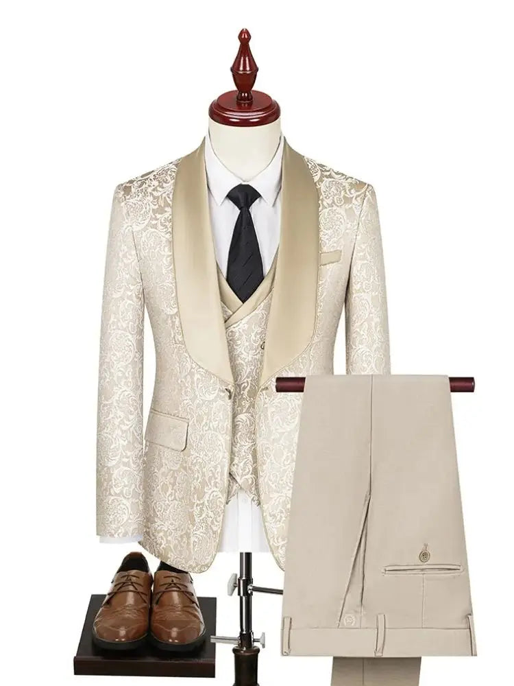 Elegant Format Jacquard Men's Slim Suit Single Breasted