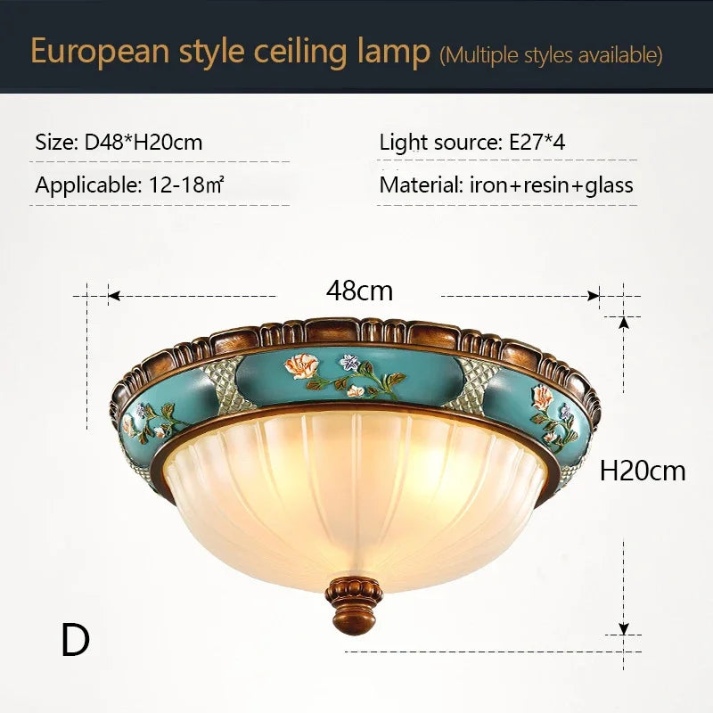 Simple Retro European Home Decor Resin Led Ceiling Lamps