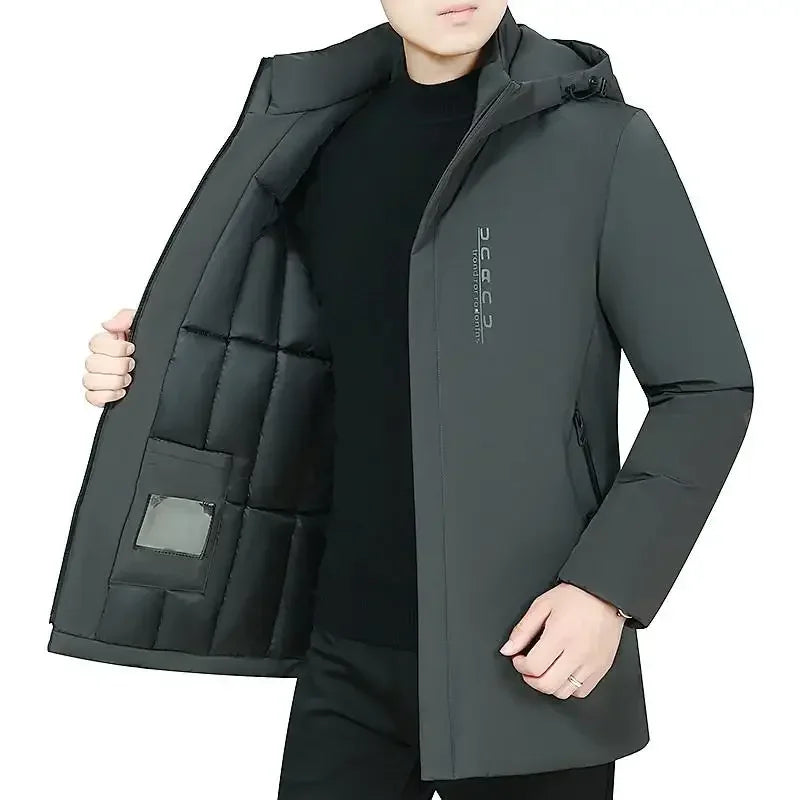 Men's Hooded Winter Parka Thick Cotton Jacket Windproof Warm Coat Zipper Closure Regular Fit Plus Size