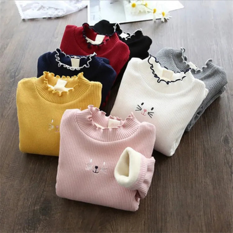 Girls Sweaters Cartoon Warm Velvet