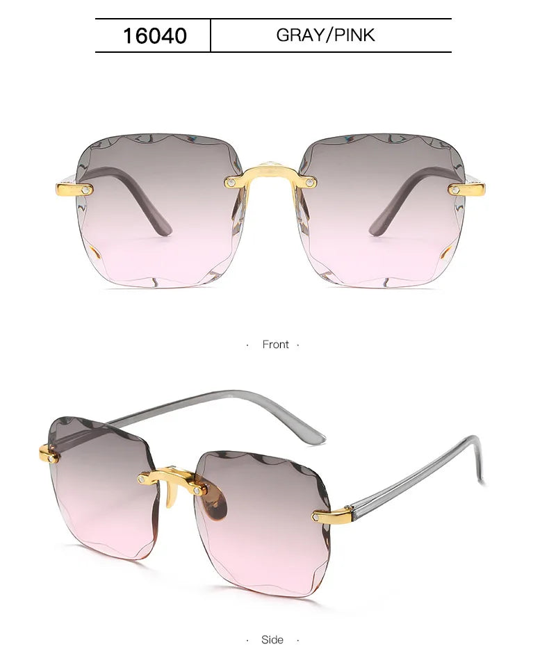 Sunglasses For Women ladies Rimless Diamond cutting Lens Brand Designer Ocean Shades