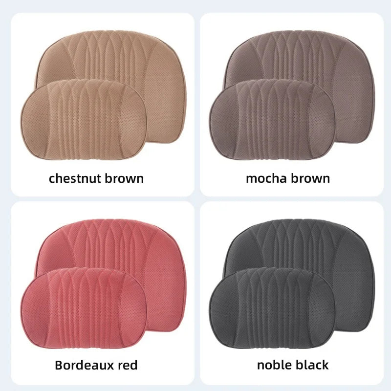 Memory Foam Car Lumbar Support Cushion Breathable Leather Seat Protection Neck Pillow Universal Car Seat Rest Pillow Accessories